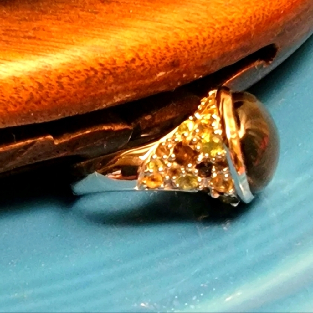 COPY - 🐚 David Sigal SS Smokey Quartz Oval Cabochon Ring with Citrine & Peridot - Picture 10 of 16
